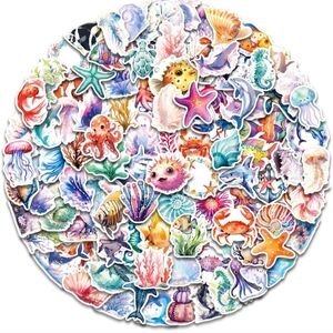 100 Colorful Ocean-Themed Sticker Set for decor laptop phone mug luggage cup